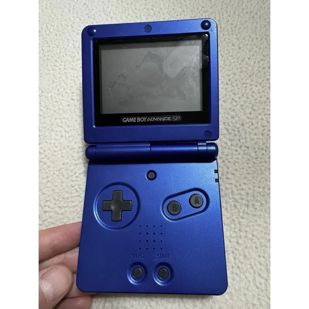 Nintendo Game Boy Advance SP Blue AGS-001 + Charger + Case + 4 Games WORKS GREAT
